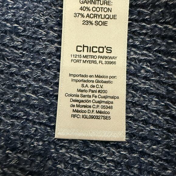 Chico’s Blocked Lace Denalia Cardigan Size 2/L Blue Patchwork Fringe Long Line - Picture 9 of 12